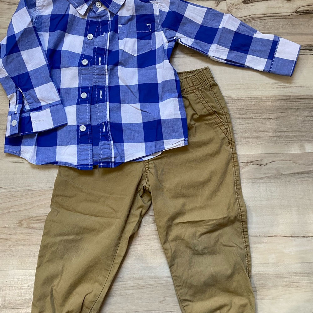 Blue Plaid Shirt and Tan Pants Set - 🐣 EASTER OUTFIT